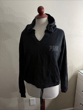 PINK Victoria's Secret Black Hooded Pullover with Rhinestone Logo